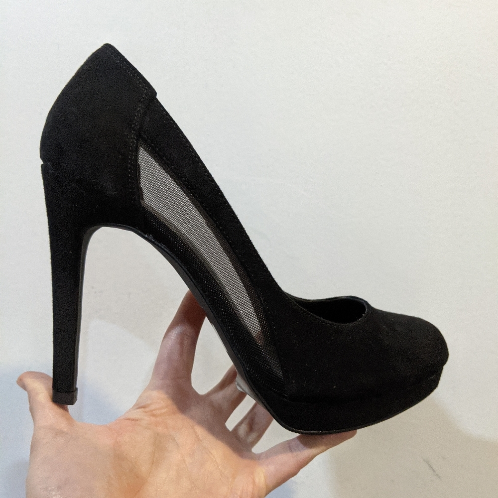 New black heels pumps stiletto with mesh detail